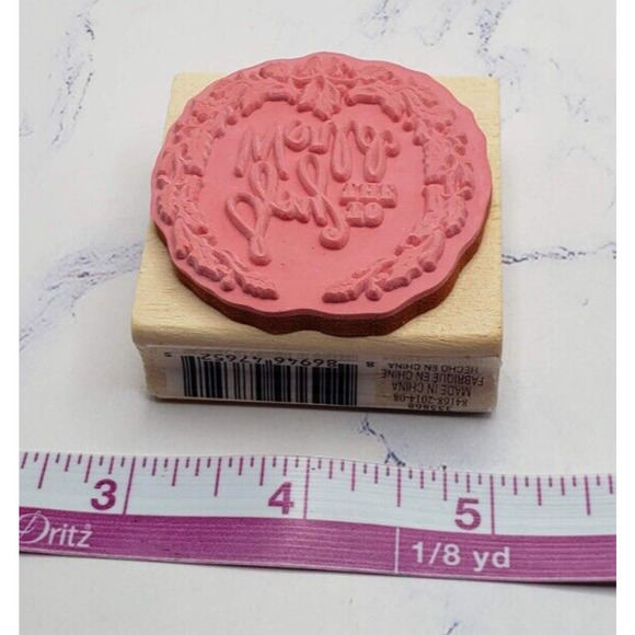 Craft Smart Christmas Holidays Joy To The World Holly Wreath Rubber Stamp - Picture 6 of 7